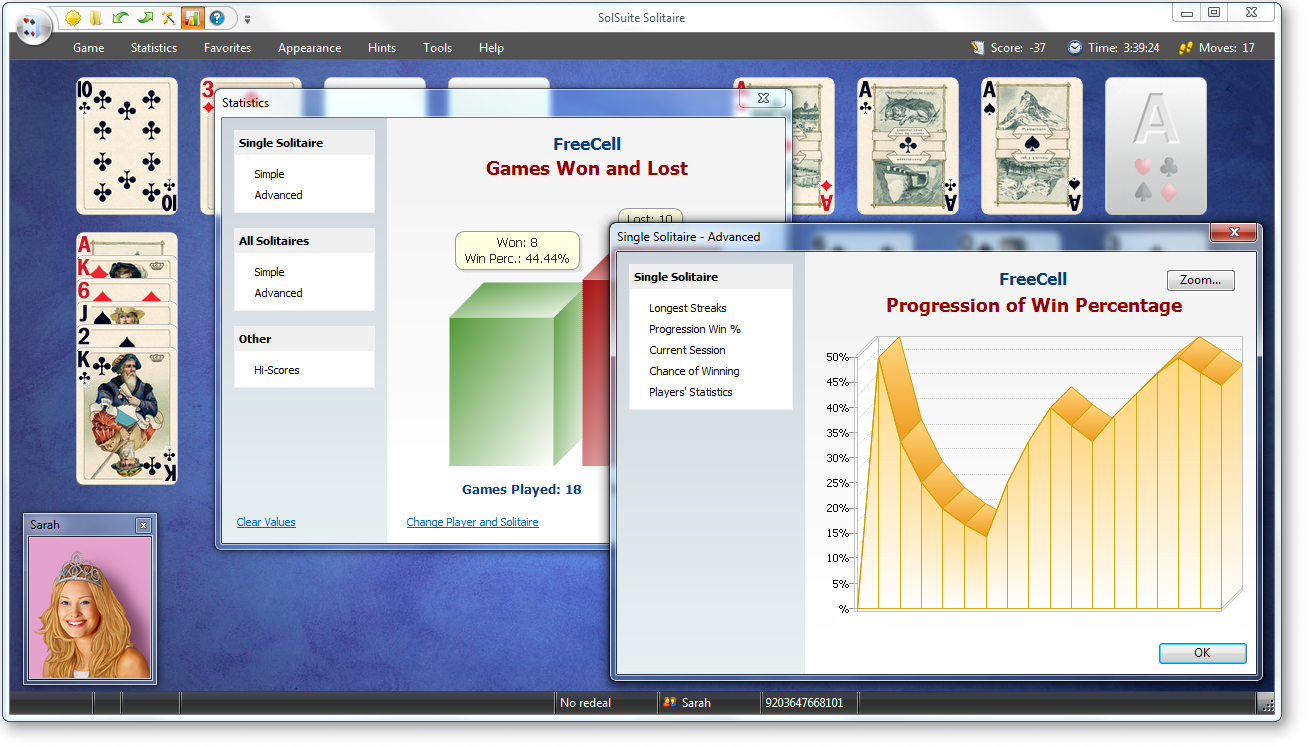 SolSuite Solitaire's - Statistics Screenshot